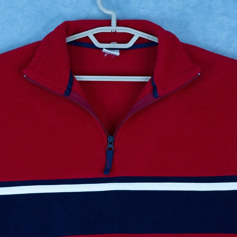 Vintage Y2K Old Navy Fleece Quarter Zip Sweatshirt Mens Large Red White‎ Blue